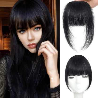 Human Hair Wispy French Bangs with Temples,Curved Fringe Hair Accessories,Clip in Air Bangs,Kawaii Hairpieces Quick Hair Change