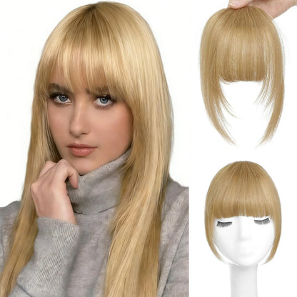 Human Hair Wispy French Bangs with Temples,Curved Fringe Hair Accessories,Clip in Air Bangs,Kawaii Hairpieces Quick Hair Change