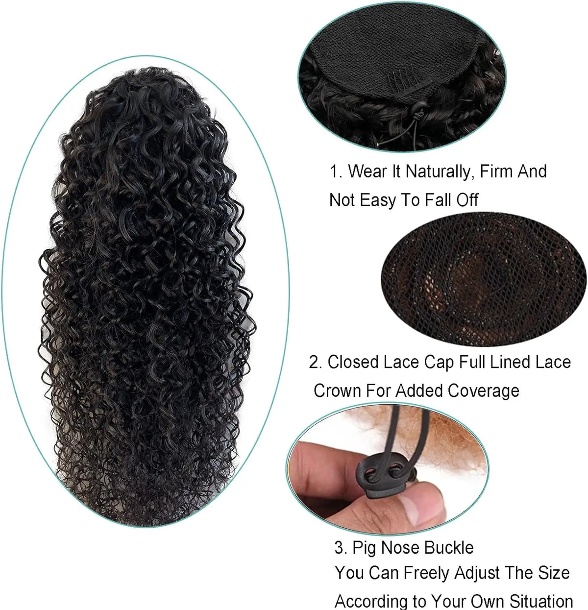 Deep Wave Drawstring Ponytail 100% Real Human Hair Extensions 100g Brazilian Remy Natural Black Hairpiece With Clip In Pony Tail