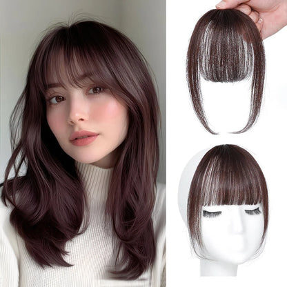 Human Hair Wispy French Bangs with Temples,Curved Fringe Hair Accessories,Clip in Air Bangs,Kawaii Hairpieces Quick Hair Change