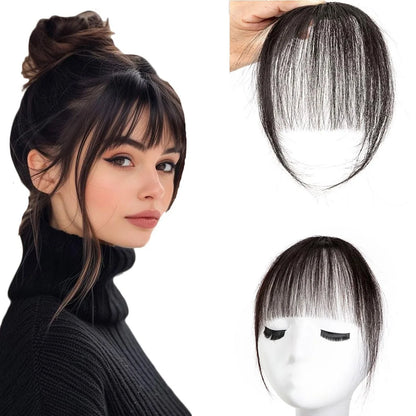 Human Hair Wispy French Bangs with Temples,Curved Fringe Hair Accessories,Clip in Air Bangs,Kawaii Hairpieces Quick Hair Change