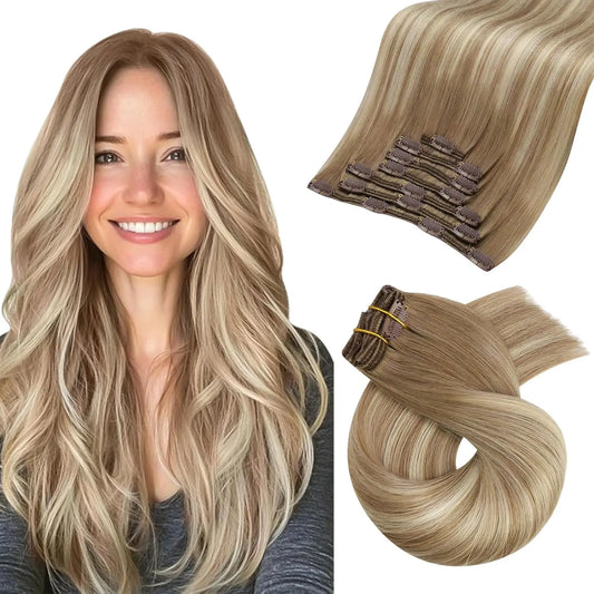 [Hot Sale] Moresoo Clip in Hair Extensions Real Natural Hair Remy Straight Set 5&7 Pcs Brazilian Clip in Human Hair Extensions