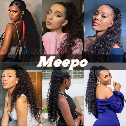 Deep Wave Drawstring Ponytail 100% Real Human Hair Extensions 100g Brazilian Remy Natural Black Hairpiece With Clip In Pony Tail