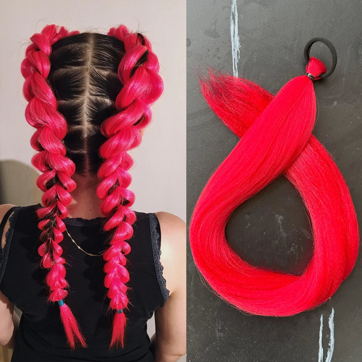 Synthetic 28Inch Long Straight Ponytail Purple DIY Braided Ponytail With Rubber Band Halloween Hair Accessories For Woman