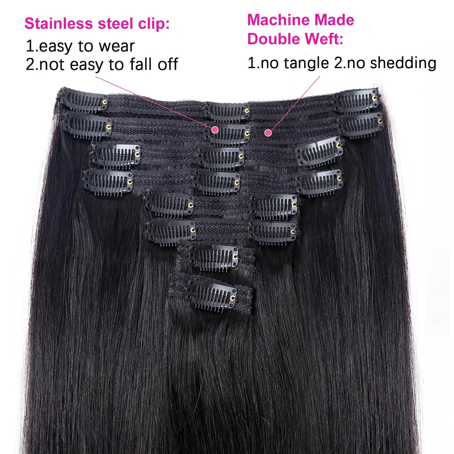 Clip In Hair Extensions Real Human Hair color #4 Chocolate Brown Clip In Hair Extensions 8pcs Hair Natural Black Color 26 Inches