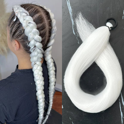 Synthetic 28Inch Long Straight Ponytail Purple DIY Braided Ponytail With Rubber Band Halloween Hair Accessories For Woman