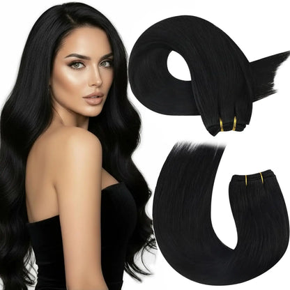 Moresoo Human Hair Bundles Weave in Double Wefted Machine Remy Hair Balayage Hair Pieces for Women Straight Weft Hair Extension