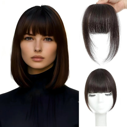 Human Hair Wispy French Bangs with Temples,Curved Fringe Hair Accessories,Clip in Air Bangs,Kawaii Hairpieces Quick Hair Change