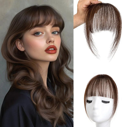 Human Hair Wispy French Bangs with Temples,Curved Fringe Hair Accessories,Clip in Air Bangs,Kawaii Hairpieces Quick Hair Change