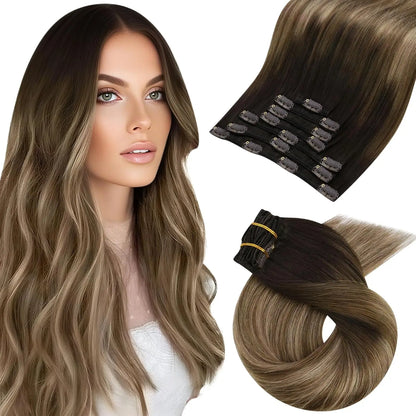 [Hot Sale] Moresoo Clip in Hair Extensions Real Natural Hair Remy Straight Set 5&7 Pcs Brazilian Clip in Human Hair Extensions