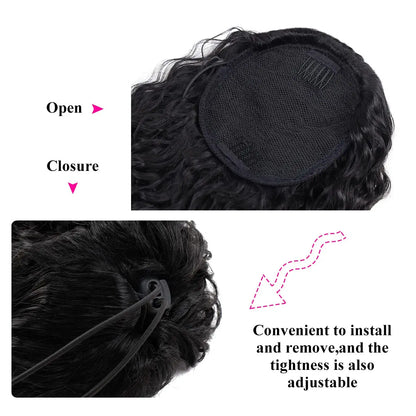 Deep Wave Drawstring Ponytail 100% Real Human Hair Extensions 100g Brazilian Remy Natural Black Hairpiece With Clip In Pony Tail