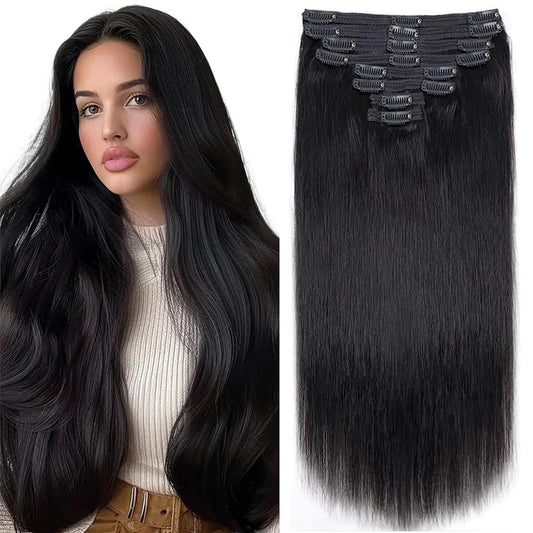 Clip In Hair Extensions Real Human Hair color #4 Chocolate Brown Clip In Hair Extensions 8pcs Hair Natural Black Color 26 Inches