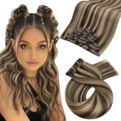 [Hot Sale] Moresoo Clip in Hair Extensions Real Natural Hair Remy Straight Set 5&7 Pcs Brazilian Clip in Human Hair Extensions