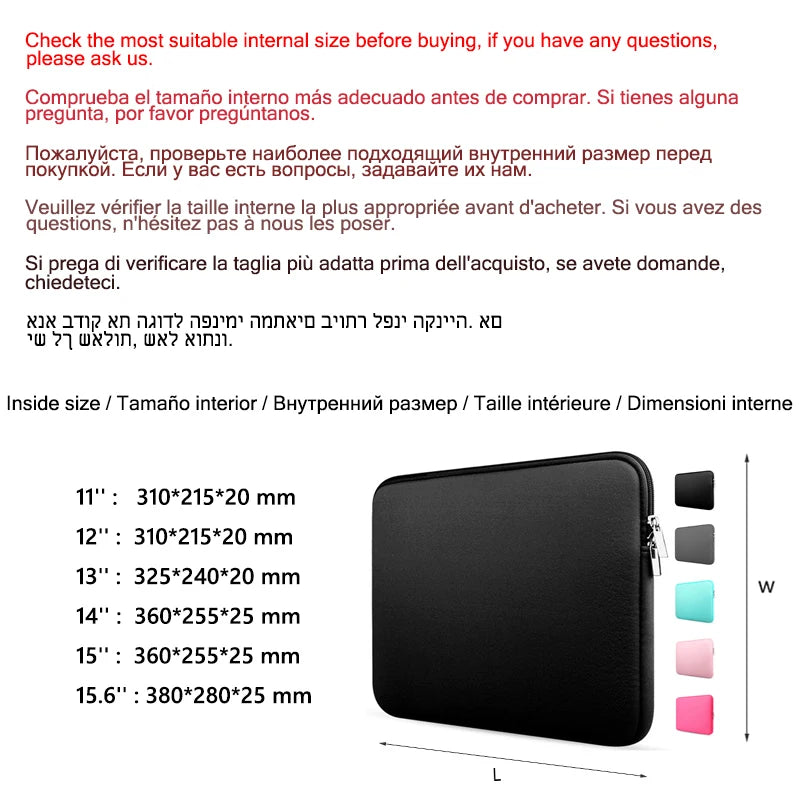 Weiche Laptoptasche für Xiaomi HP Dell Lenovo Notebook Computer für Macbook Air Pro Retina 11 12 13 14 15 15.6 Hülle Etui