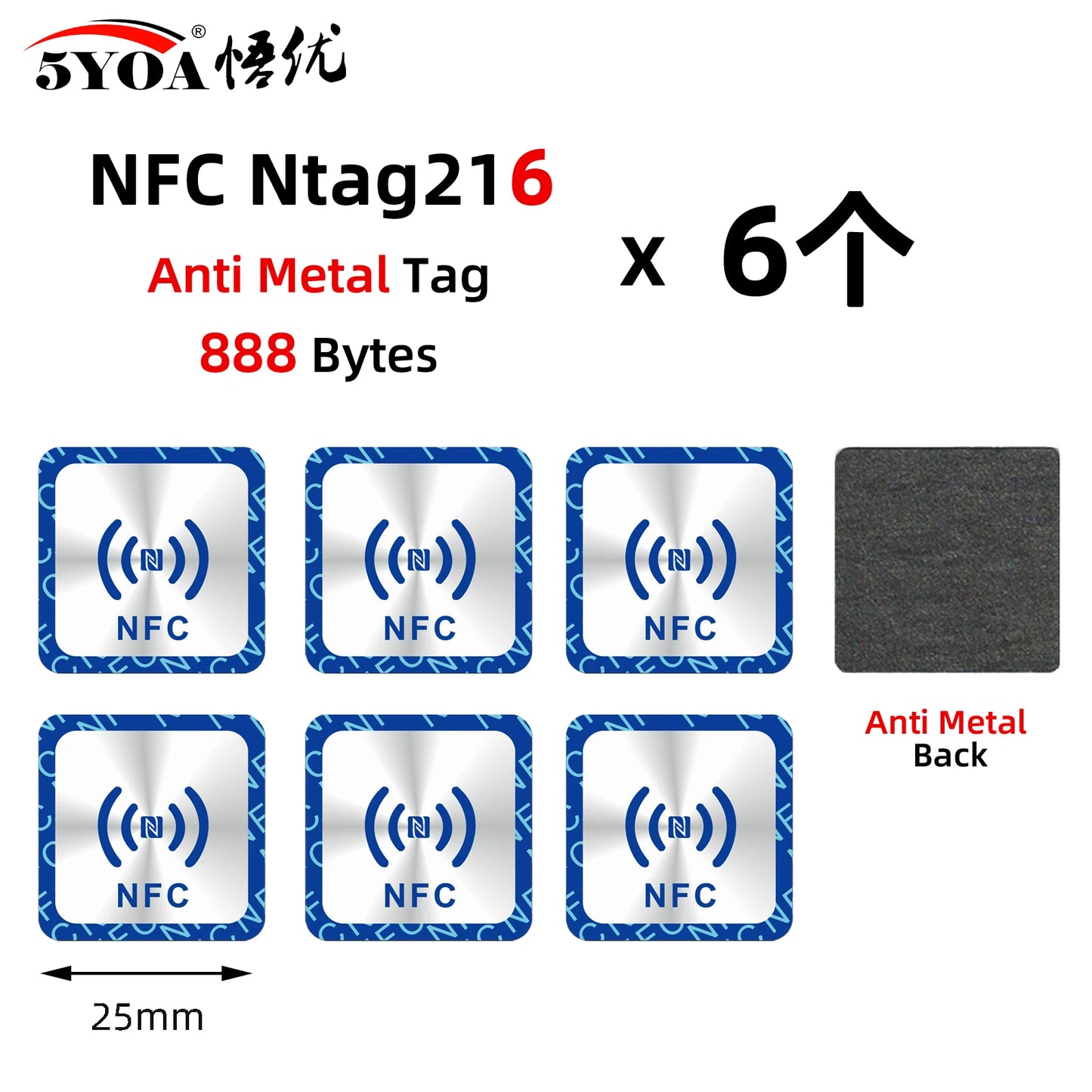 6 Stück NFC Ntag213 Ntag215 Ntag216 TAG Aufkleber 213 13,56MHz Universelles Etikett RFID Token Patrol Ultralight für Amiibo Etc