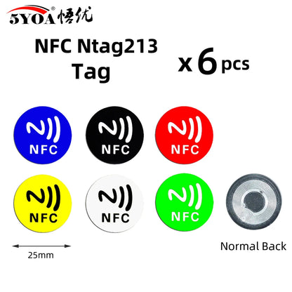 6 Stück NFC Ntag213 Ntag215 Ntag216 TAG Aufkleber 213 13,56MHz Universelles Etikett RFID Token Patrol Ultralight für Amiibo Etc