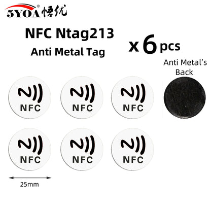 6 Stück NFC Ntag213 Ntag215 Ntag216 TAG Aufkleber 213 13,56MHz Universelles Etikett RFID Token Patrol Ultralight für Amiibo Etc