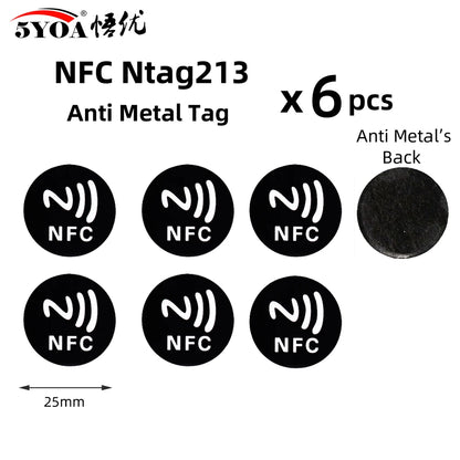 6 Stück NFC Ntag213 Ntag215 Ntag216 TAG Aufkleber 213 13,56MHz Universelles Etikett RFID Token Patrol Ultralight für Amiibo Etc