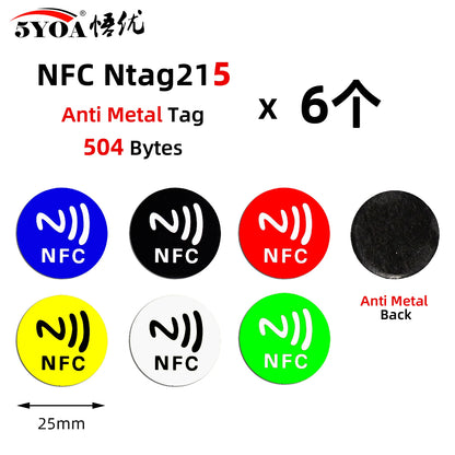 6 Stück NFC Ntag213 Ntag215 Ntag216 TAG Aufkleber 213 13,56MHz Universelles Etikett RFID Token Patrol Ultralight für Amiibo Etc