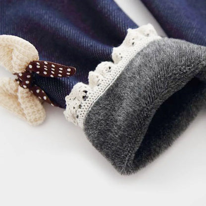 Mädchenhosen Dicke Warme Winter-Frühlings-Jeans Leggings mit Schleife Kinderhosen
