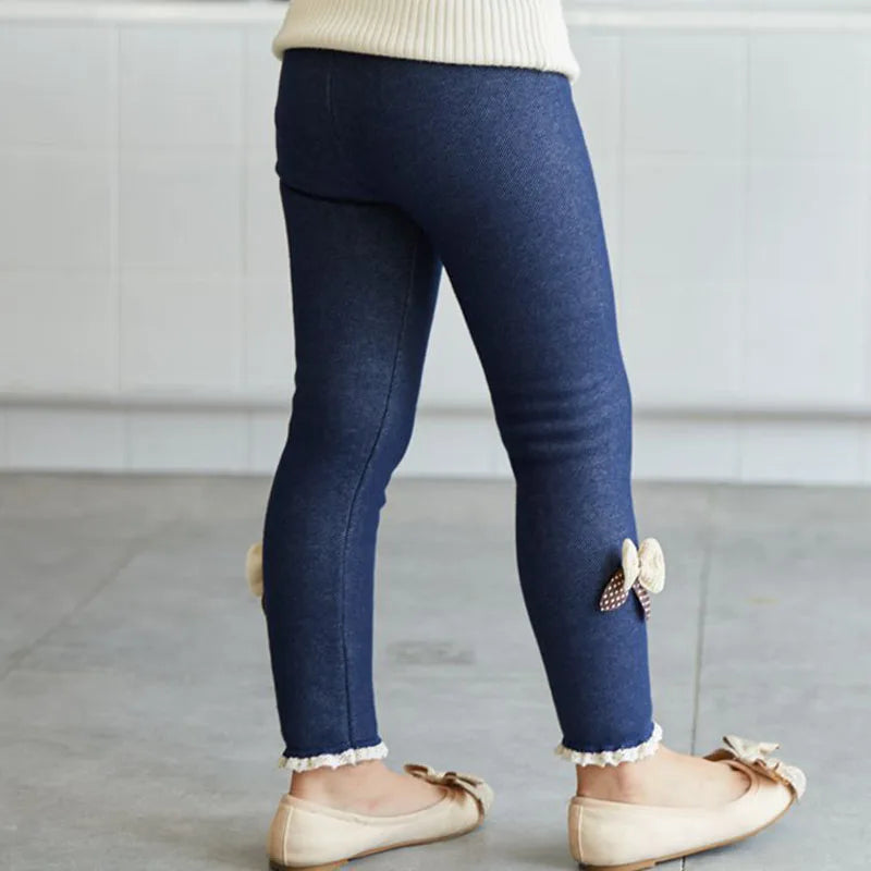 Mädchenhosen Dicke Warme Winter-Frühlings-Jeans Leggings mit Schleife Kinderhosen