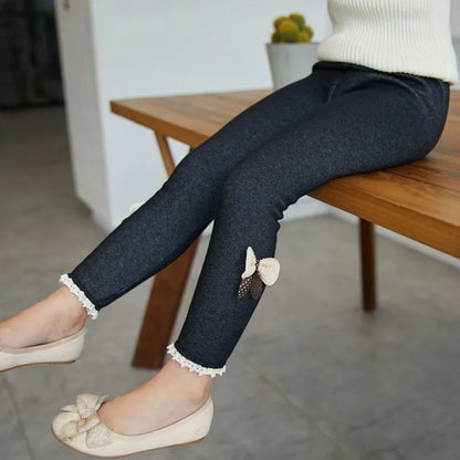 Mädchenhosen Dicke Warme Winter-Frühlings-Jeans Leggings mit Schleife Kinderhosen