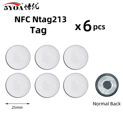 6 Stück NFC Ntag213 Ntag215 Ntag216 TAG Aufkleber 213 13,56MHz Universelles Etikett RFID Token Patrol Ultralight für Amiibo Etc
