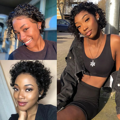 Pixie Cut perruque Short Curly Human Hair Wigs perruque bresillienne  Remy Hair 13X1 Transparent Lace Wigs For Women Sale