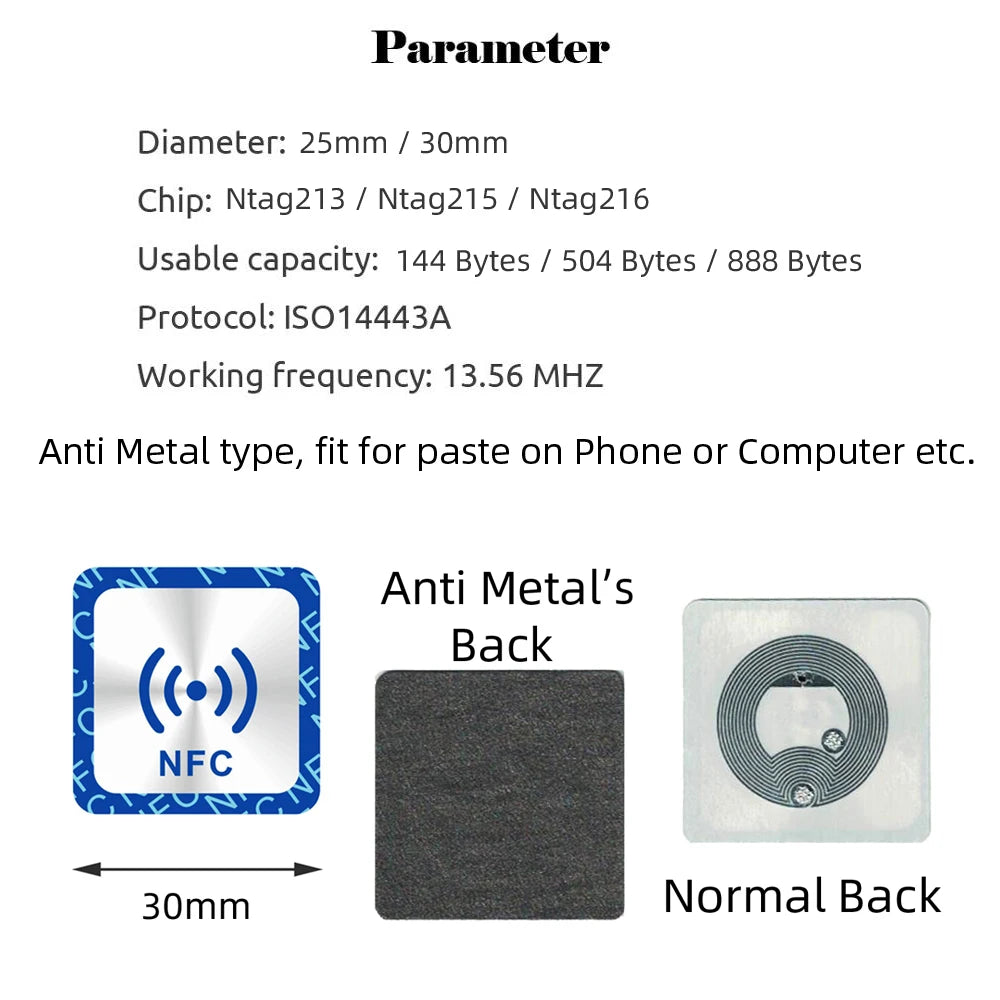 6 Stück NFC Ntag213 Ntag215 Ntag216 TAG Aufkleber 213 13,56MHz Universelles Etikett RFID Token Patrol Ultralight für Amiibo Etc