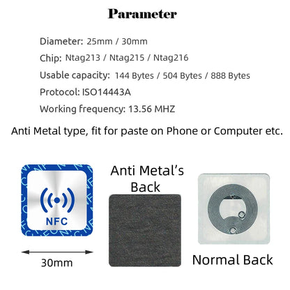 6 Stück NFC Ntag213 Ntag215 Ntag216 TAG Aufkleber 213 13,56MHz Universelles Etikett RFID Token Patrol Ultralight für Amiibo Etc