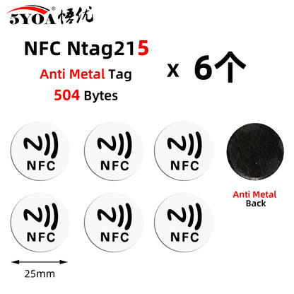 6 Stück NFC Ntag213 Ntag215 Ntag216 TAG Aufkleber 213 13,56MHz Universelles Etikett RFID Token Patrol Ultralight für Amiibo Etc