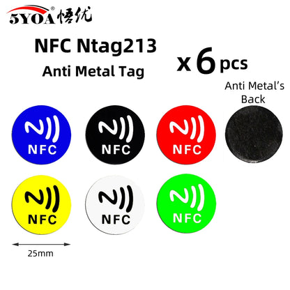 6 Stück NFC Ntag213 Ntag215 Ntag216 TAG Aufkleber 213 13,56MHz Universelles Etikett RFID Token Patrol Ultralight für Amiibo Etc