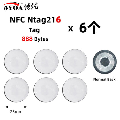 6 Stück NFC Ntag213 Ntag215 Ntag216 TAG Aufkleber 213 13,56MHz Universelles Etikett RFID Token Patrol Ultralight für Amiibo Etc