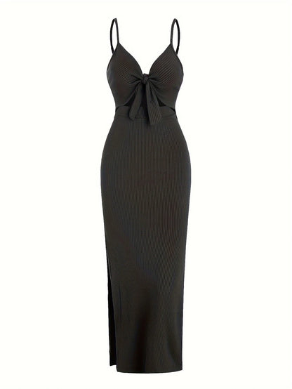 Frühling und Sommer Europa und Amerika Strickkleid einfach ärmellos Hosenträgerkleid mit freiem Rücken und sexy langem Rock mit Nacken.