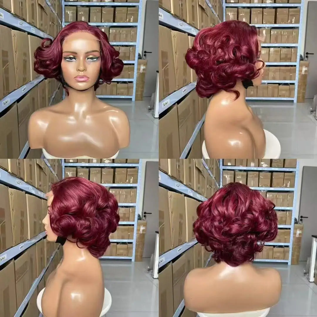 100% Raw Indian Virgin Hair Bouncy Wave 4x4 HD Lace Closure Wigs High Density 12" Wear and Go Ombre Bouncy Curly Glueless Wigs