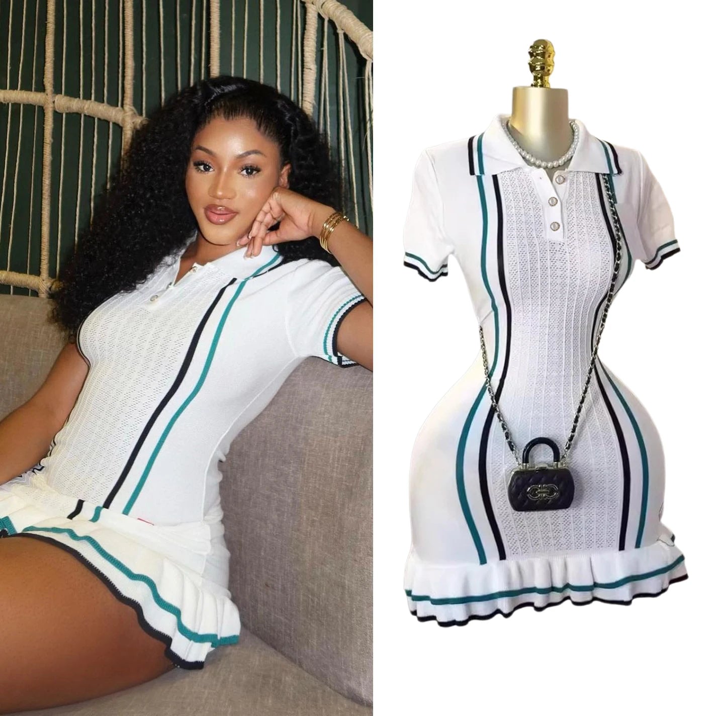 YuooMuoo Schickes, modisches, sexy, gestricktes Mini-Kleid mit Hüftbetonung, Sommer 2026, Vintage-Partykleid mit Umlegekragen und Rüschen, Streetwear