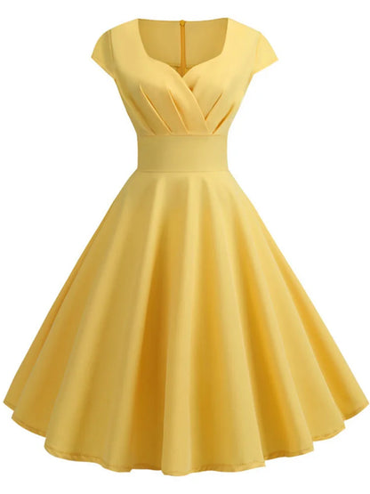 Pinkes Sommerkleid Damen V-Ausschnitt Vintage Robe Elegant Retro Pin Up Party Büro Midikleider