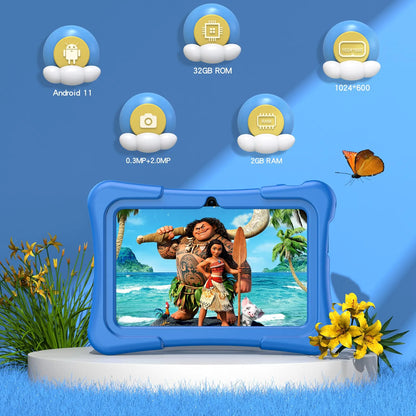 PRITOM Tablet für Kinder, 7 Zoll, Android 11, 32 GB, WLAN, Bluetooth, Dual-Kamera, vorinstallierte Lernsoftware, inklusive Schutzhülle