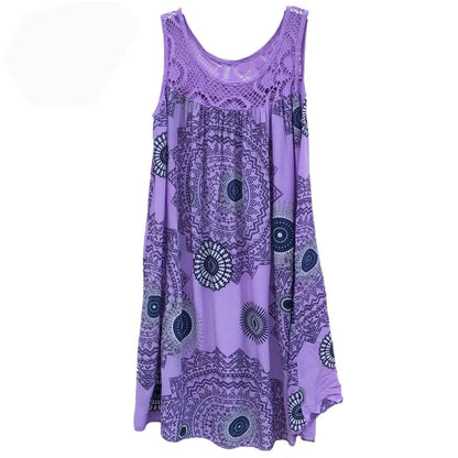Damenbekleidung Sommer ärmelloses Camisole-Kleid Spitzenprint ärmelloses großes Schaukelkleid lockeres sexy Kleid langer Rock Übergröße