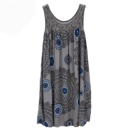 Damenbekleidung Sommer ärmelloses Camisole-Kleid Spitzenprint ärmelloses großes Schaukelkleid lockeres sexy Kleid langer Rock Übergröße