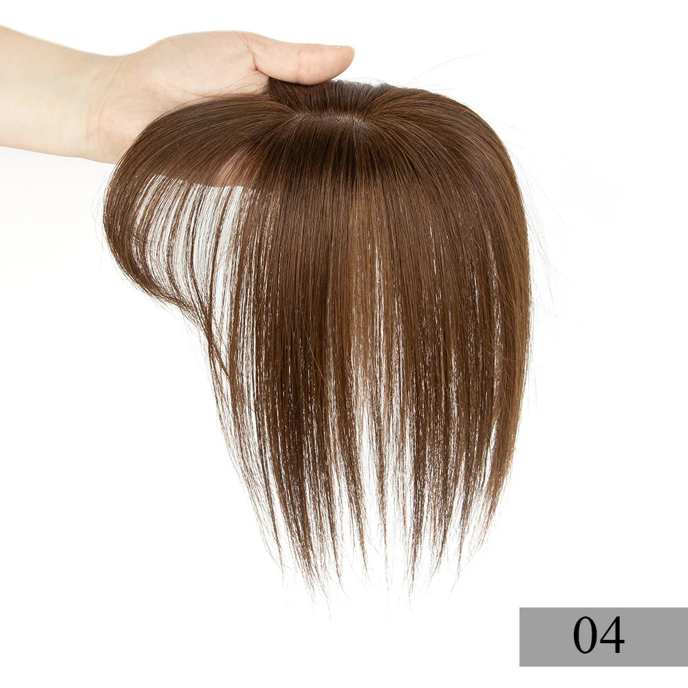 Brown Human Hair Topper With Bangs Women 5x9cm Natural Black Highlights Blonde Skin Scalp Clip in Topper Hair Pieces Human Hair
