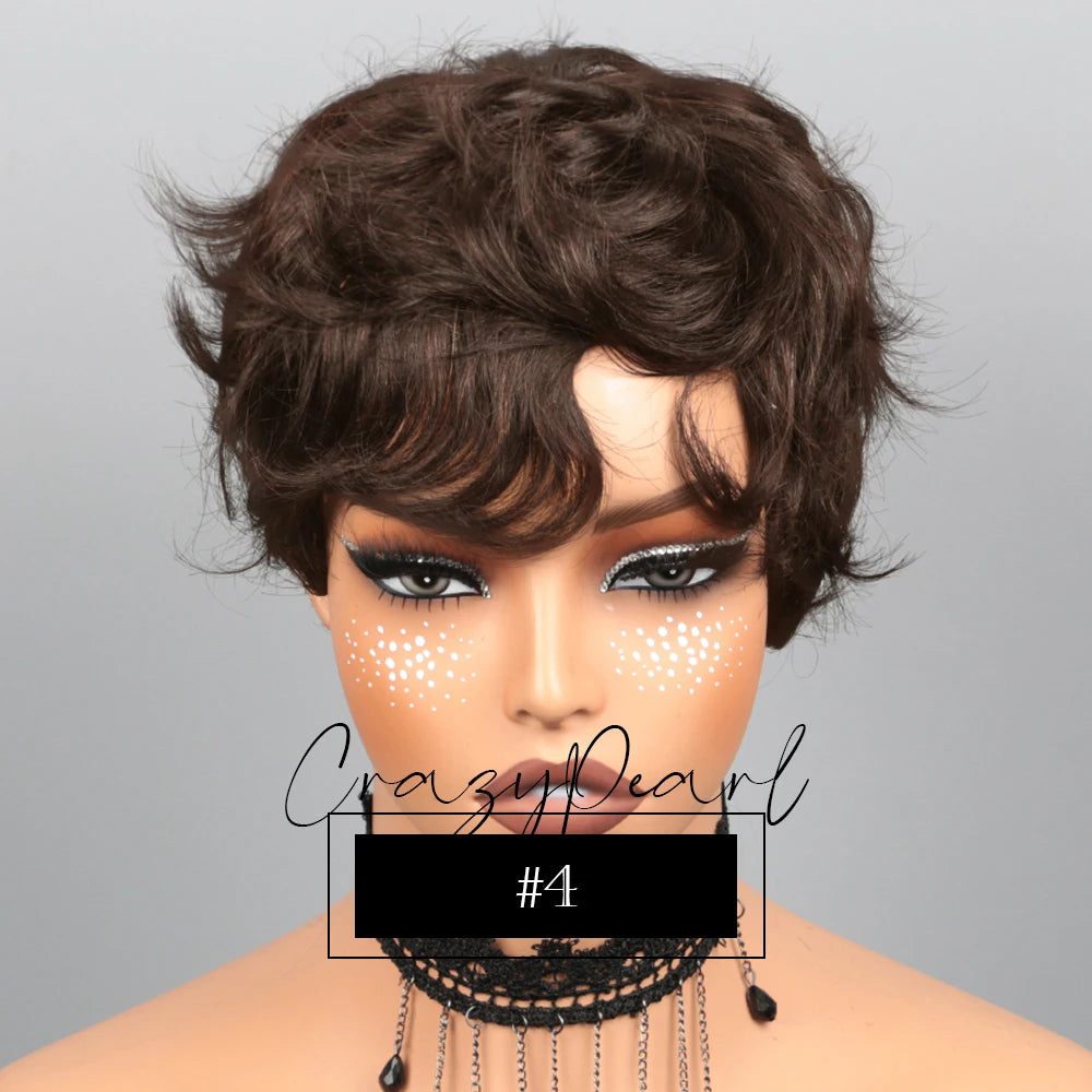CrazyPearl Colored Light Brown Pixie Cut Wigs Human Hair 100% Short Wigs Human Hair Full Machine Wigs Glueless Wigs Human Hair