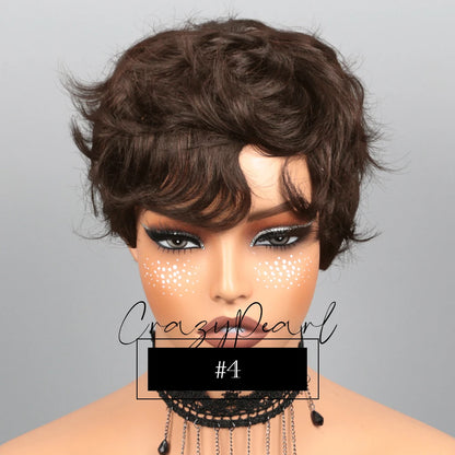 CrazyPearl Colored Light Brown Pixie Cut Wigs Human Hair 100% Short Wigs Human Hair Full Machine Wigs Glueless Wigs Human Hair