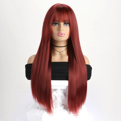 Best-selling 26-inch synthetic wig for long straight hair for Halloween cosplay, daily use wig, high-temperature hair accessory