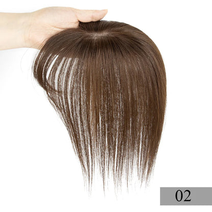 Brown Human Hair Topper With Bangs Women 5x9cm Natural Black Highlights Blonde Skin Scalp Clip in Topper Hair Pieces Human Hair