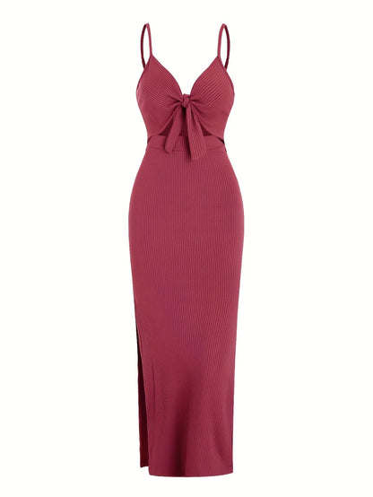 Frühling und Sommer Europa und Amerika Strickkleid einfach ärmellos Hosenträgerkleid mit freiem Rücken und sexy langem Rock mit Nacken.