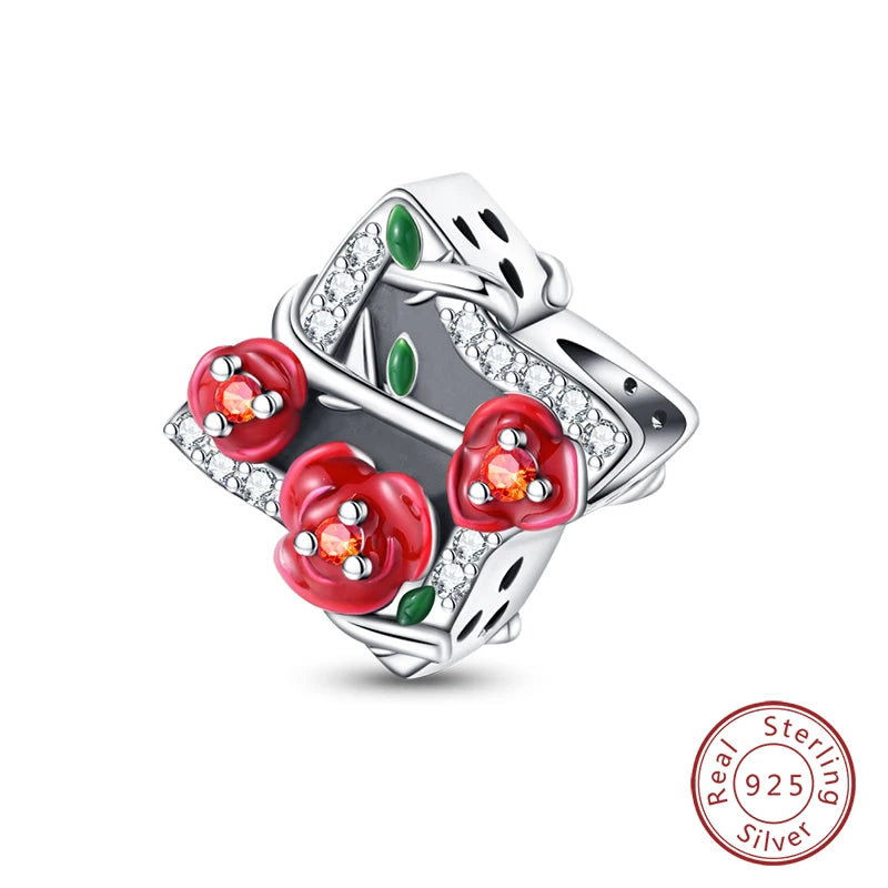 Original 925 Sterling Silber Rote Charm Perlen Rotwein Chili Hantel Anhänger für Frauen Passend für DIY Armband Geburtstag Schmuck Geschenk