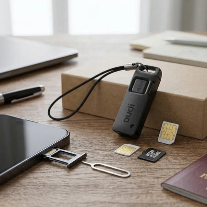 BUDI Anti-Lost SIM-Karten-Auswurfstift-Aufbewahrungsbox Universal Handy Stahl-Auswurfstift SIM TF-Kartenfach Öffner Schlüsselanhänger