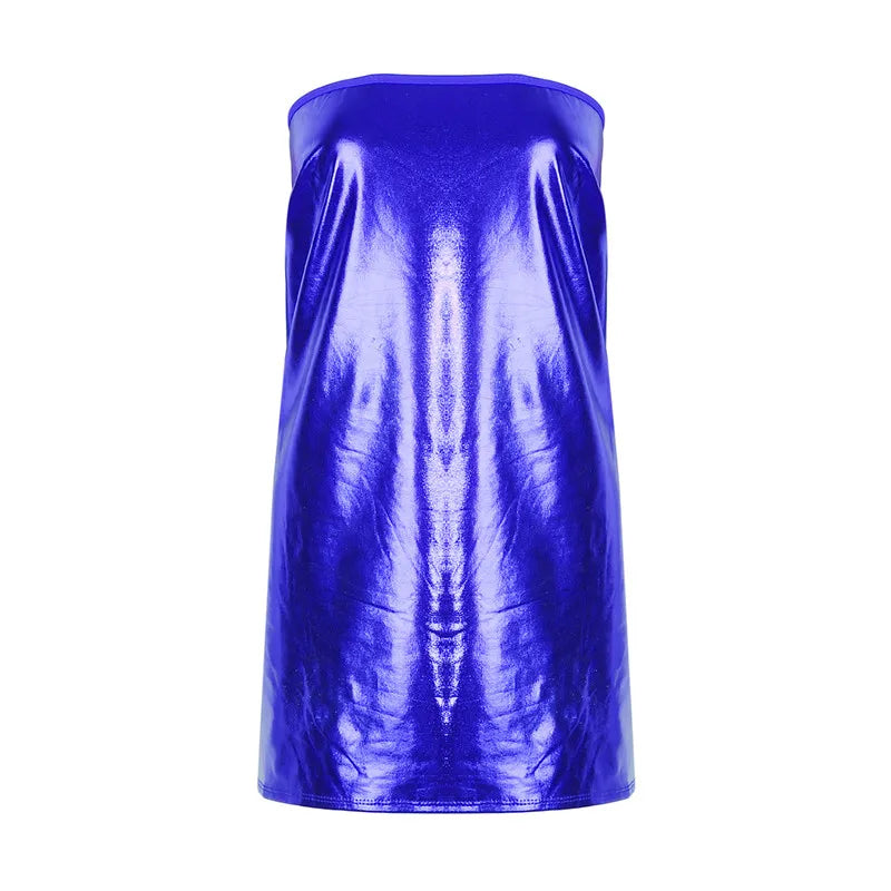 Sexy Kleider Damen PU Einfarbiges Kleid Clubwear Imitation Leder Brustwickelkleid Ärmelloses Kurzrock für Damen