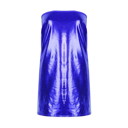 Sexy Kleider Damen PU Einfarbiges Kleid Clubwear Imitation Leder Brustwickelkleid Ärmelloses Kurzrock für Damen